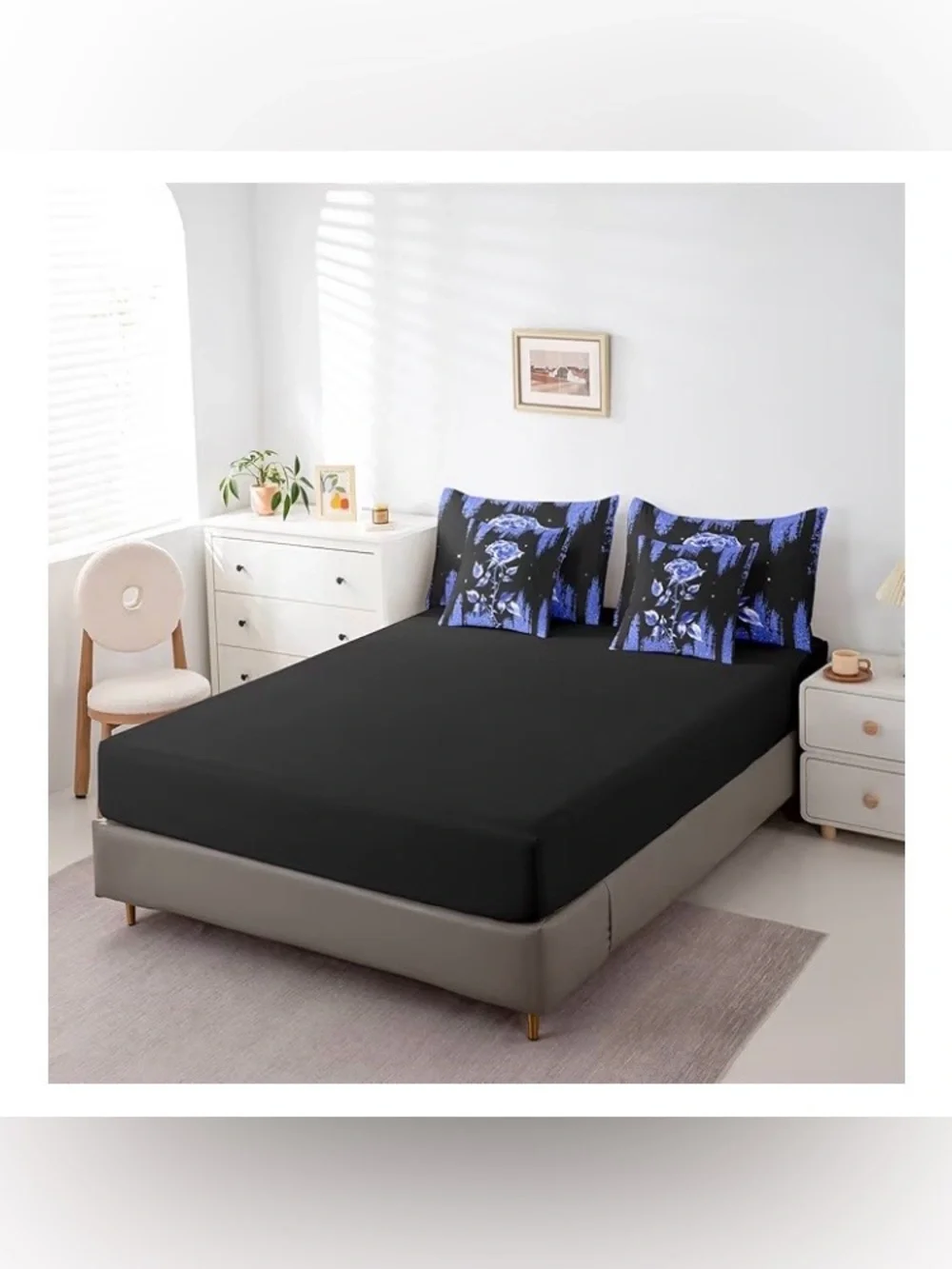 Erosebridal Black Indigo Print Shiny 7 Pcs Comforter Set Full,SEALED PACKAGE